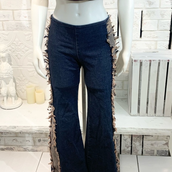 Y2K stretchy hip hugger tassel fringe western flair jeans - Picture 4 of 11